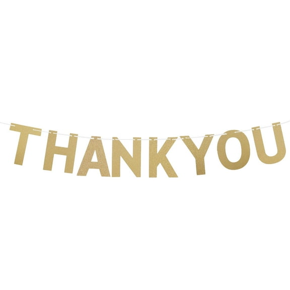 KALLORY 1Pcs Glitter Thank You Banner Congratulations Decorations Golden Brown White Paper