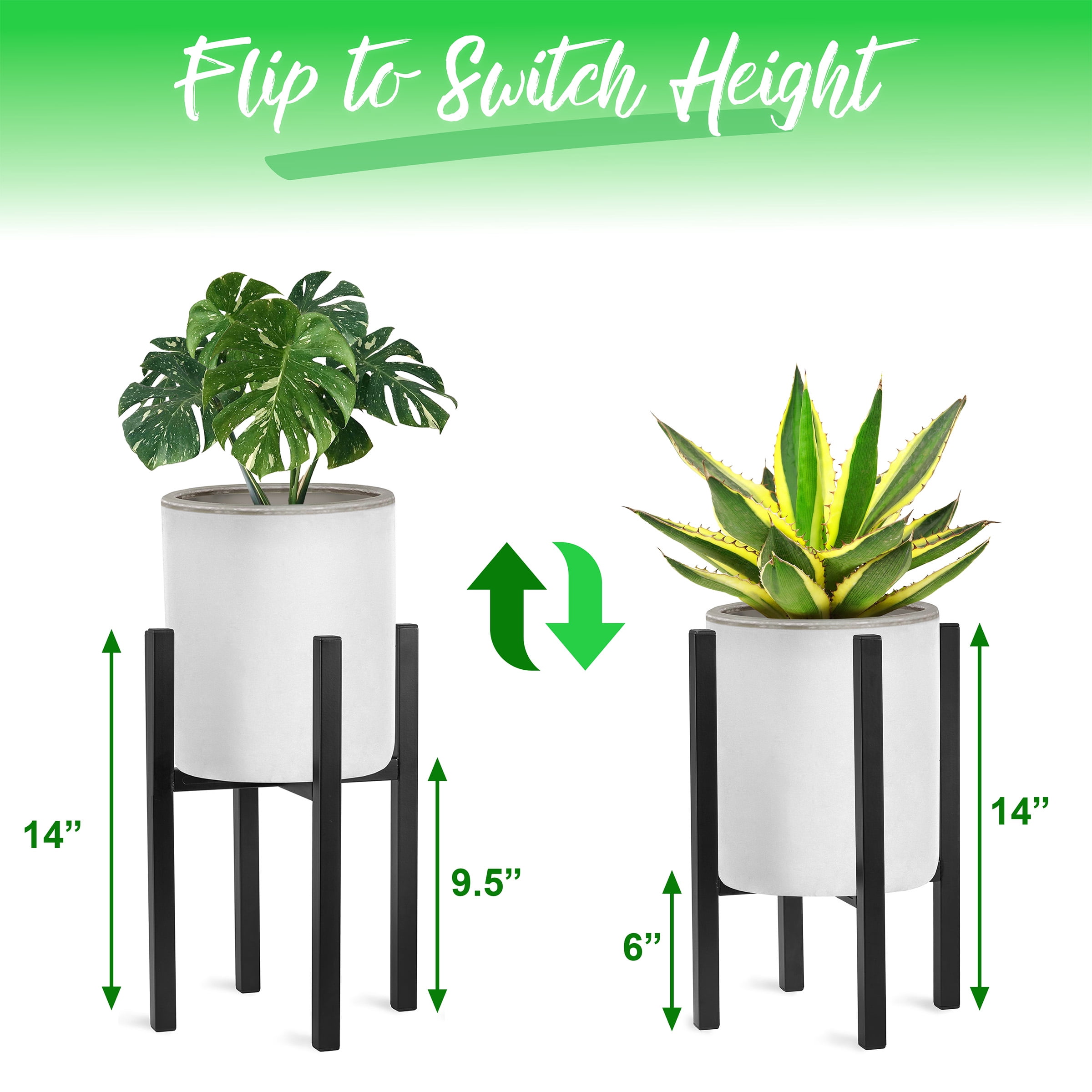 Sorbus Metal Plant Pot Stand 2 Pack, Adjustable 10-16 Inch Planter Holders, Mid Century Décor, Black