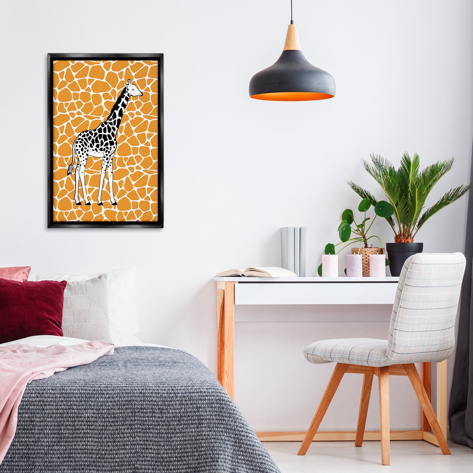 Stupell Industries Giraffe Spots Pattern Animals Painting Black Floater Framed Canvas Art Print Wall Art, 21 x 31