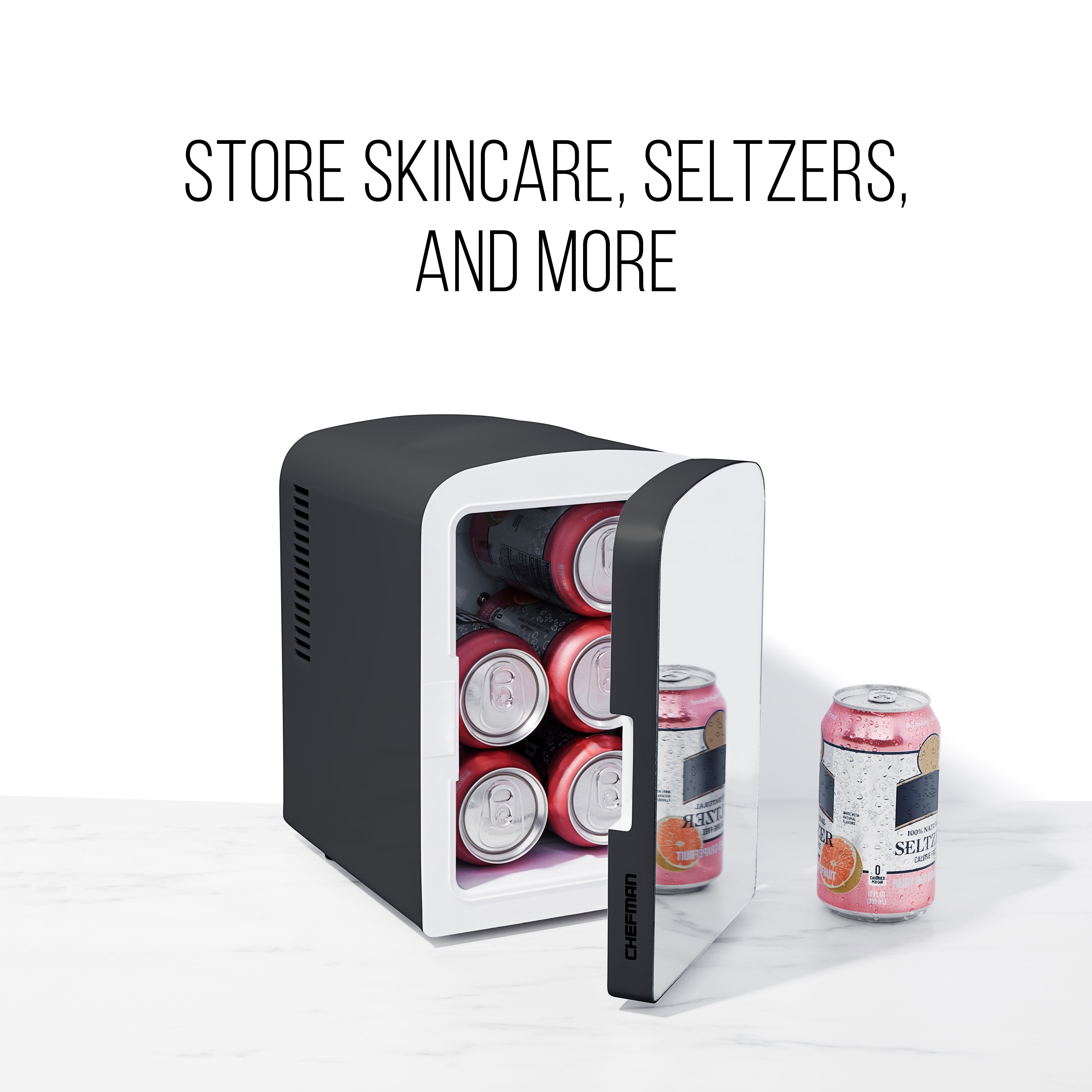 chefman 0.52 cu ft portable mini mirrored personal fridge