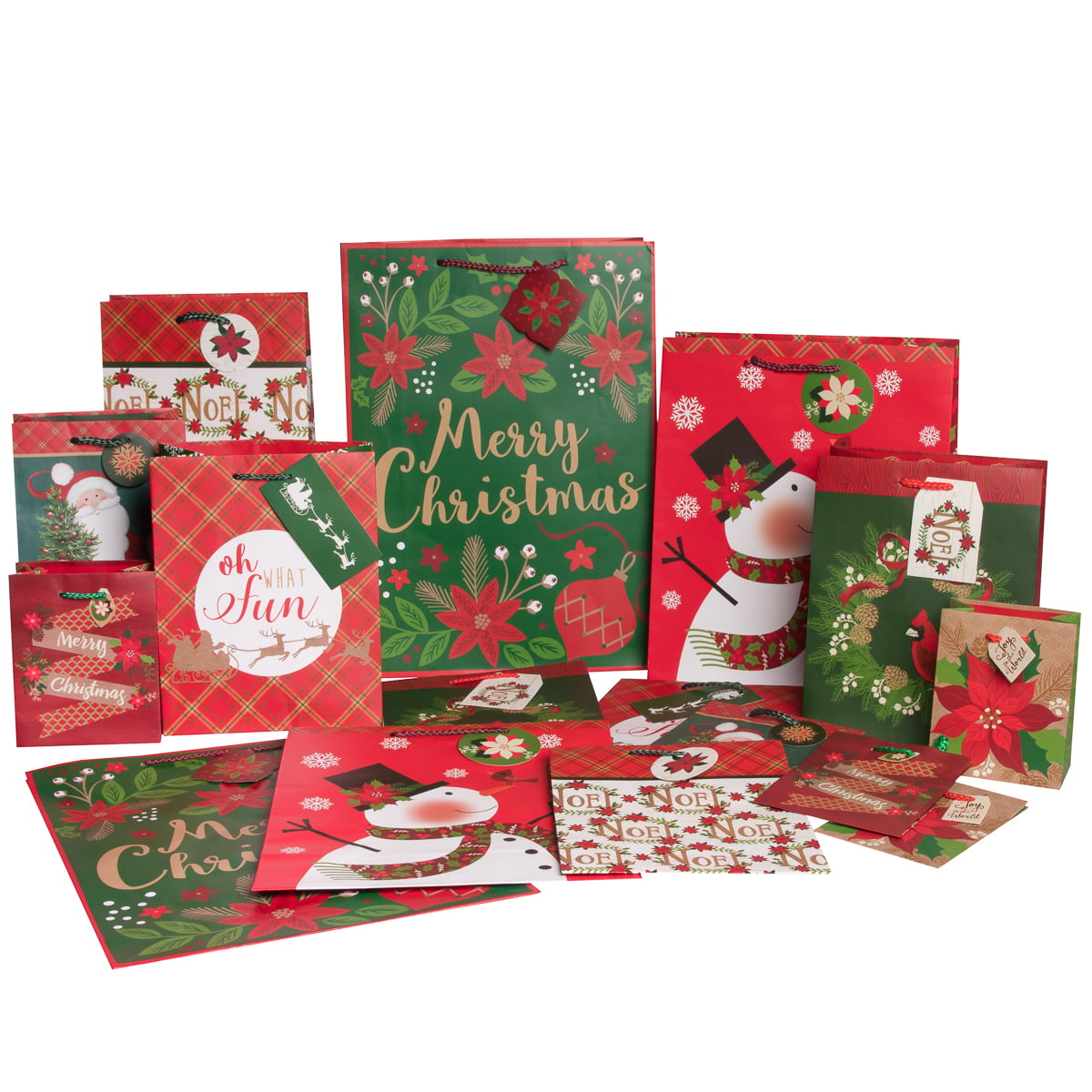 Paper Craft 16 Pack Christmas Gift Bags Large Bulk Assortment with Handles and Tags for Wrapping ...