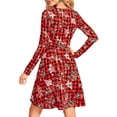 thumbnail image 6 of hirigin Women Christmas Flare Dress Elegant Long Sleeve V Neck Printed Short Swing Dress A-Line Cocktail Holiday Party Dress, 6 of 7