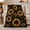 Black, Golden Yellow and Olive Floral, variant on Printed Flannel Throw Blanket with Celestial Sunflower Night Sky