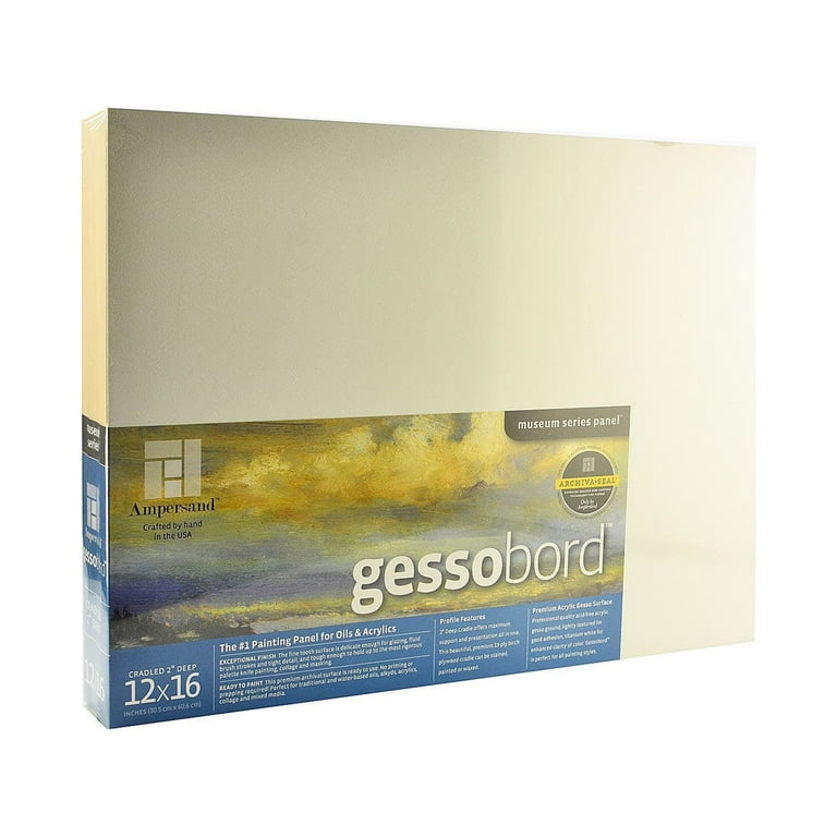 Ampersand Art Supply Gesso Wood Painting Panel: Museum Series Gessobord, 6  x 8, 1/8 Inch Flat Profile, Pack of 3