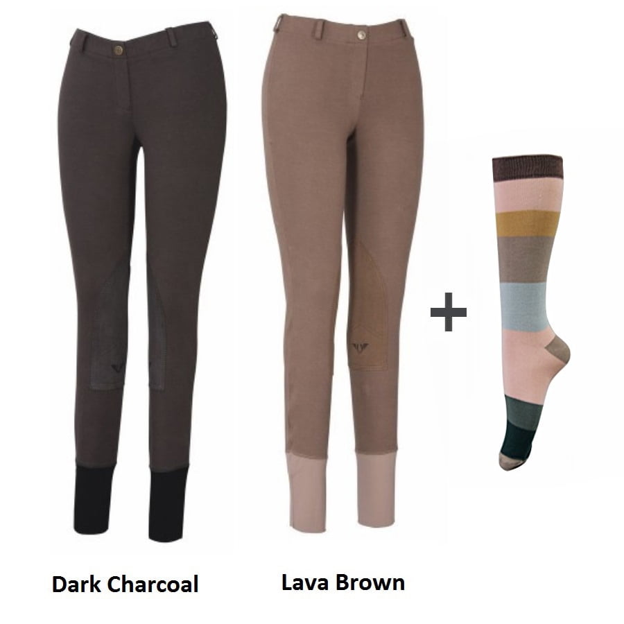 TuffRider Women Starter Lowrise Pull On Breeches with FREE Socks Pack