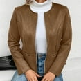 thumbnail image 4 of Fesfesfes Women's Casual Jacket Fall Solid Color Long Sleeve Crew Neck Zip-Up Blouses with Pockets Slim Fitting Outdoor Wearing Coat(Brown,L), 4 of 8