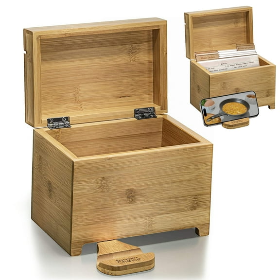 Prosumers Choice Bamboo Recipe Card Organizer with Fold Out Tablet