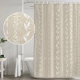 thumbnail image 5 of Extra Long Shower Curtain 72x96 Inch, Modern Minimalist Shower Curtain Waterproof Bathroom Decor, Country Leaves Stripes Pattern Beige Fabric Bath Curtain Set Accessories with Hooks, 5 of 7
