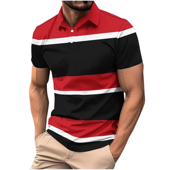 Fnnxeal Mens Polo Shirts, Summer Big and Tall Shirt Collared Casual Red Polo Shirts for Men Size 2XL