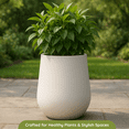 thumbnail image 3 of LeisureMod Orchid Mid-Century Modern Fiberstone and Clay Planter - Decorative Round Plant Pot with Drainage Holes for Home and Garden (White, 8" Height), 3 of 11