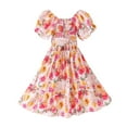 thumbnail image 1 of XIMIN Robe d'Été à Imprimé Floral pour Filles, Manches Bouffantes, Robe Midi Smockée, Robe Bohème de Plage pour Vacances, Tenue Décontractée Quotidienne (Rose, 15-16 Ans), 1 of 7