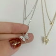 thumbnail image 4 of HOOUN 925 Silver Double Layer Butterfly Pendant Clavicle Chain Necklace Womens Jewelry-Gold, 4 of 9