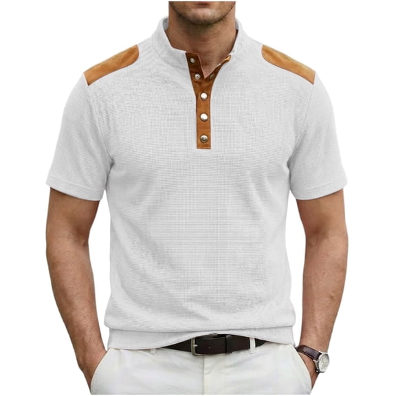 StSilkitty Casual Short Sleeve Shirts for Mens Band Collar 6 Buttons Tee-Shirt Summer Beach Vacation Tops