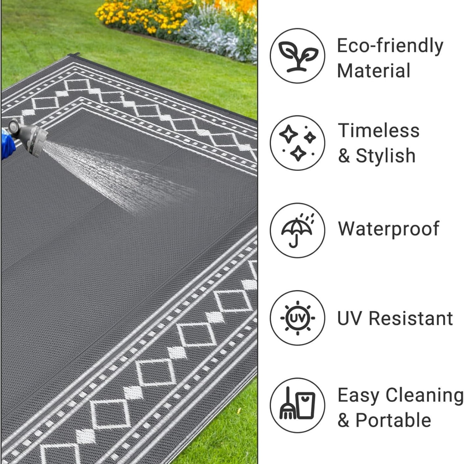 Riedhoff Outdoor Rug 9'x12', Geometric, Gray & White
