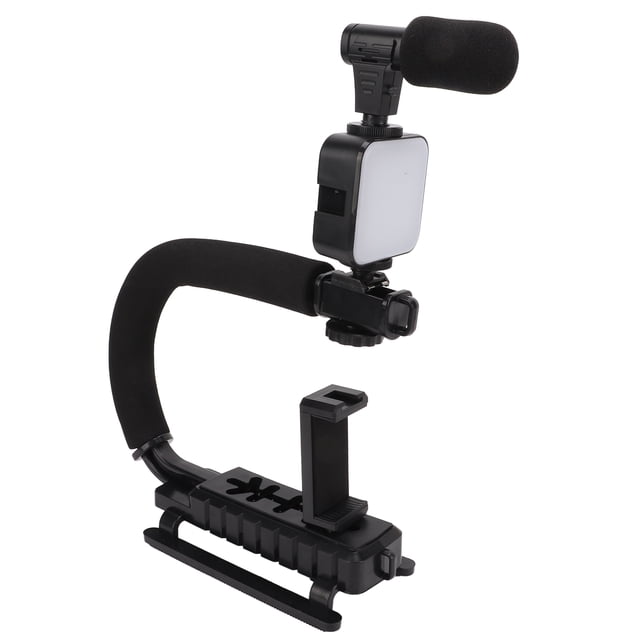 Ecomeon Handheld Video Camera Stabilizer With LED Light Microphone Portable U Shape Camera Stabilizer,U Shape Bracket Stabilizer