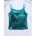thumbnail image 3 of Raenseen Kids Girls Sleeveless Sequins Camisole Cami Top Tank Jazz Hip Hop Dance Top Performance Lake Blue 14, 3 of 9