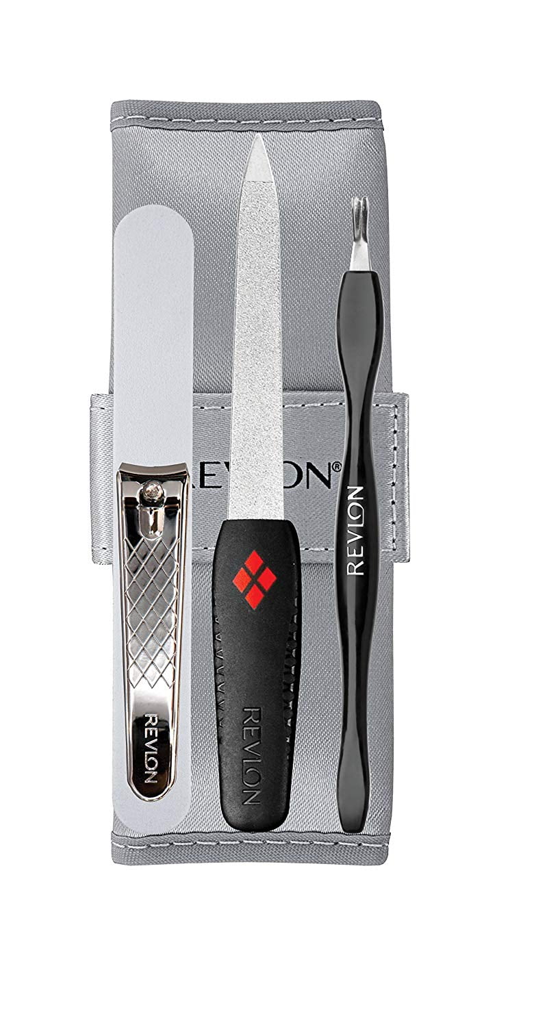 Revlon Manicure To Go 4-Piece Kit with Travel Pouch Includes Curved Blade Nail Clipper, Compact Emery File and Dual-ended Cuticle Trimmer