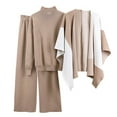 thumbnail image 2 of Ashirexll Womens Winter Sets, Outfits for Women, Fall Winter Knitting Sweater Shawl Cape and Wide Leg Pants 3 Piece Long Sleeve Set, 2 of 5