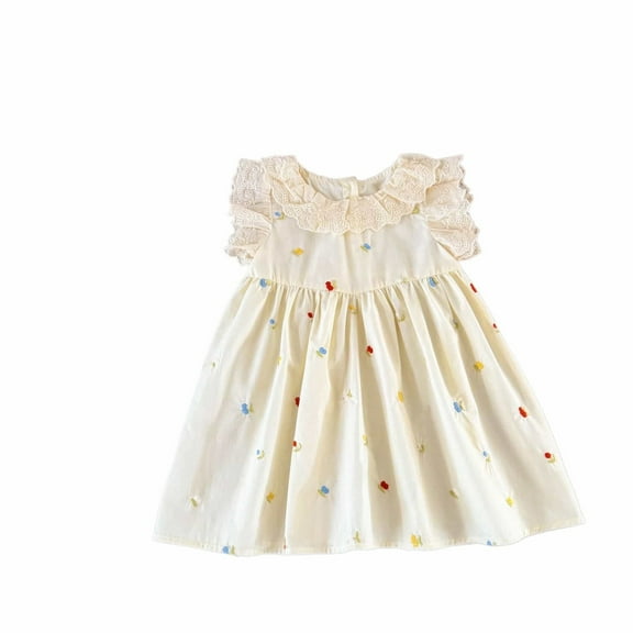 WOYY Infant Girls Dress Lace Flutter Sleeves Dress Summer Casual Dresses, Sizes 18-24M