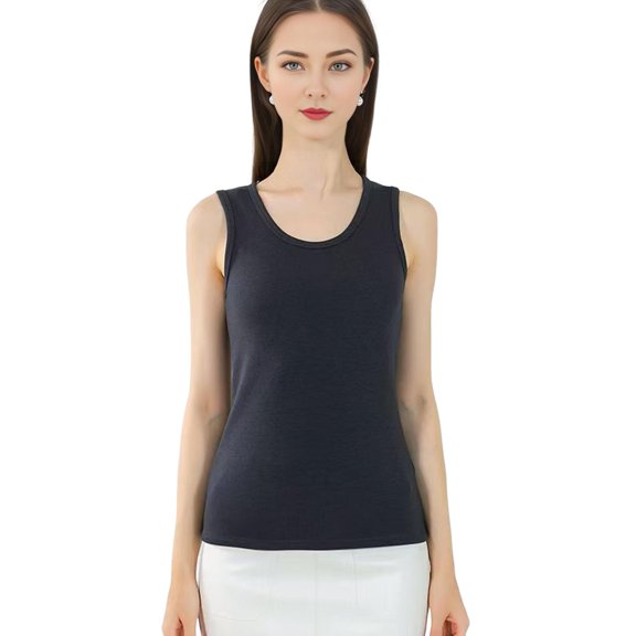 Winter Women Thermal Vest Seamless Velvet Fast Temperature Lock Round Neck Slim Fit Elastic Sleeveless Inner Wear Bottoming Tank Top
