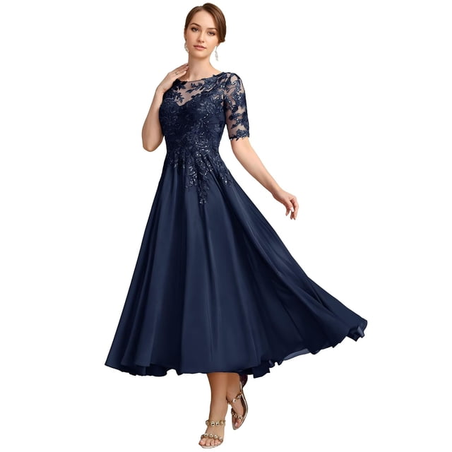 Vestido GATMAHE para la madre de la novia, azul marino, talla 6, alto y bajo