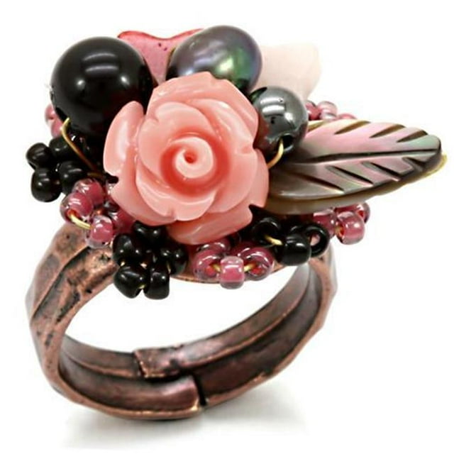 Women Antique Tone Brass Ring with Assorted in Multi Color - Size 7