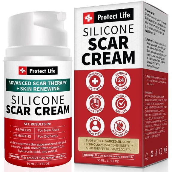 Protect Life Silicone Scar Cream for Surgical Scars, Injury & Keloid Scar Treatment, Moisturizing Scar Removal Cream, Rejuvenating Silicone Scar Gel