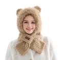 thumbnail image 3 of CHAYERL Cute Ears 2 In 1 Hat And Scarf Integrated Ear Windproof Cap Scarf Winter Hat Scarf Set for Women, 3 of 5