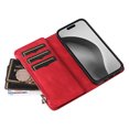 thumbnail image 4 of Dteck Zipper Wallet Case for iPhone 16 Pro,Magnetic Leather 9 Card Slots Wallet Case Shockproof Kickstand Full Body Protection Cover with Wrist Strap for iPhone 16 Pro,Red, 4 of 7