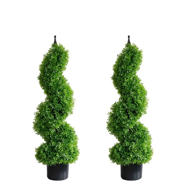 Momoplant Artificial Topiary Outdoor Boxwood Spiral Tree 3ft 2 Pieces Faux Feaux Plant For Decorative Indoor Garden 35inch Com Faux Topiary Tree Outdoor Feaux Plant, Outdoor Faux Topiary