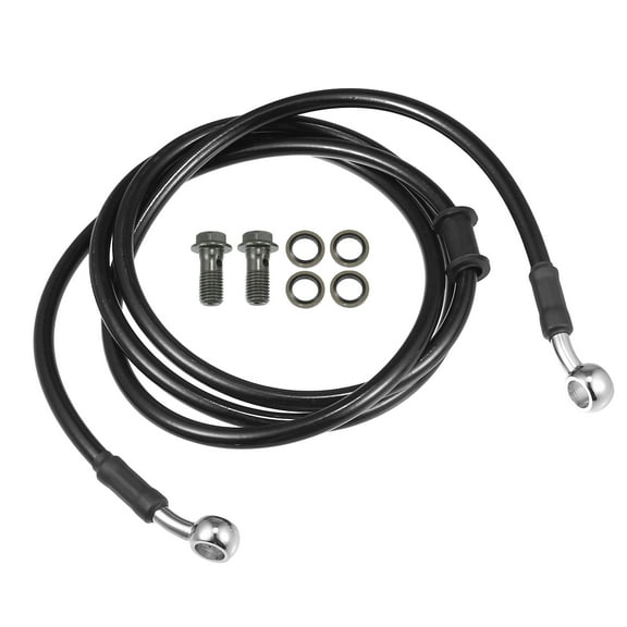 Unique Bargains Brake Hose Motorcycle ATV Braided Hydraulic Brake Line Oil Hose Pipeline 160cm Black Silver Tone 1 Set
