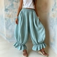 thumbnail image 2 of Lumtrix Womens Cotton Linen Wide Leg Balloon Pants Casual Cropped Ruffle Palazzo Flowy Pants with Pockets Light Green S, 2 of 6