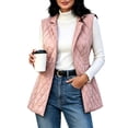 thumbnail image 2 of Mifsaly Womens Quilted Vest Lapel Collar Sleeveless Jacket Lightweight Warm Casual Outerwear Open Front Layering Coat for Work Travel Everyday Fall Winter Pink,XXL, 2 of 6