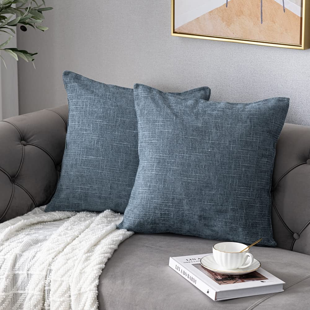 Gray Blue Pillow Covers 20x20 Inch Set of 2 Rustic Farmhouse Chenille Decorative Throw Pillow Covers Square Cushion Case for Home Sofa Couch Decoration Walmart