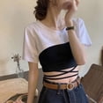thumbnail image 5 of Women's Solid Color Short Sleeve T-Shirt, Summer Casual Slim Fit Cropped Top, Korean Style Designer T-Shirt for Women, 5 of 7