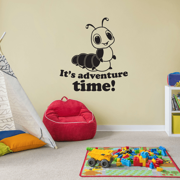 It's Adventure Time! Quote Cute Caterpillar Smiling Vinyl Wall Art Wall Sticker Wall Decal Decoration Home Nursery Kinder Room Wall Boys Girls Room Playroom Wall Décor Décoration Size (10x8 inch)