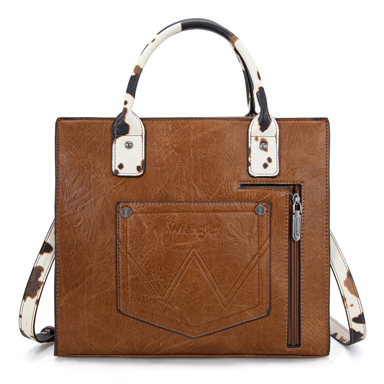 Montana West Wrangler Tote Bag, Western Cowhide, Brown photo 4