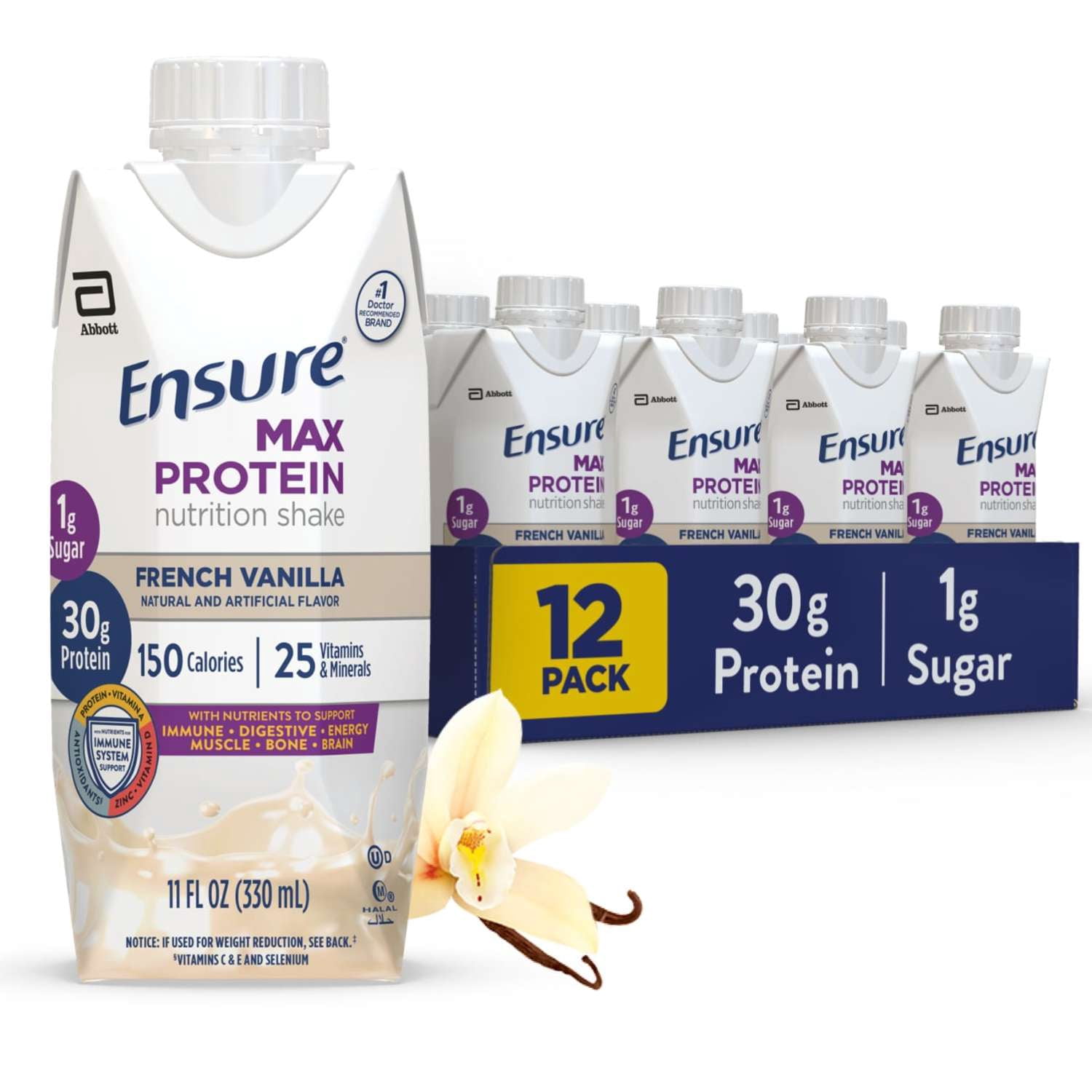 (3 pack) Ensure Max Protein Shake, 30g Protein, French Vanilla, 11 fl oz, 12 Pack