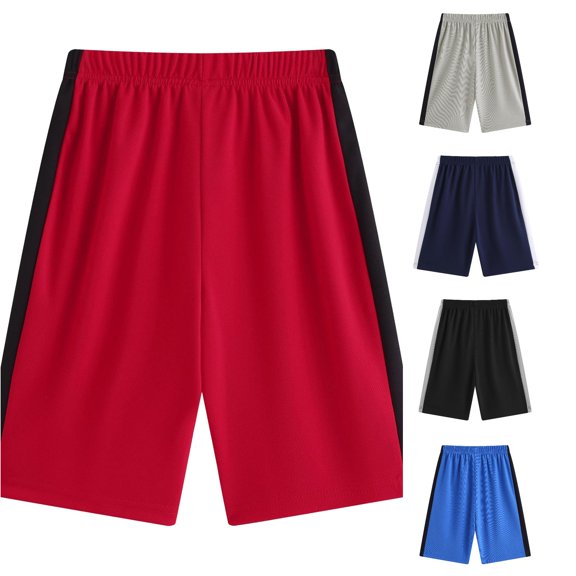 SGMVNU Boys Basketball Shorts Lightweight Stretch Elastic Waist Gym Sports Shorts Summer Athletic Running Workout Shorts, Size 5-6 Years, Red