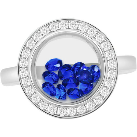 Chetan Collection Floating Dark Blue CZ Sterling Silver Designer Ring