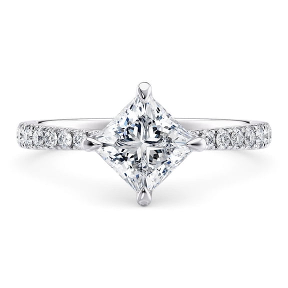 1.5 Ct Princess Cut Moissanite Engagement Ring with 1.5mm Side Stones – 925 Sterling Silver for Women