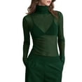 thumbnail image 3 of Aboser Womens Mesh Sheer Tops Trendy Turtleneck Shirts Lightweight Cozy Long Sleeve Crop Top Slim Fit Party Clubwear Soft Stretchy High Neck Undershirts, 3 of 5