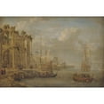 thumbnail image 2 of Jacobus Storck 18x14 Gold Ornate Wood Frame and Double Matted Museum Art Print Titled - Harbour Scene with Antique Ruins (1670 - 1671), 2 of 4