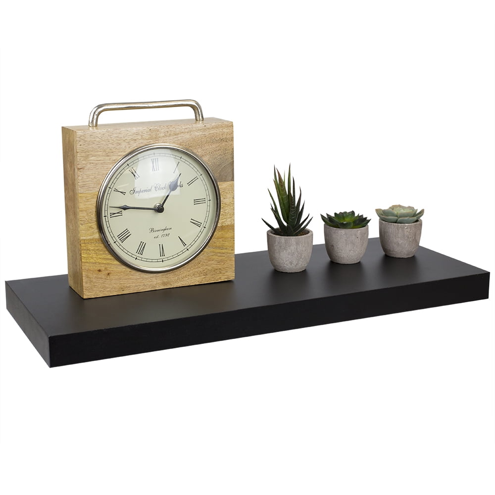 Long Rectangle Floating Wood Shelf, Black