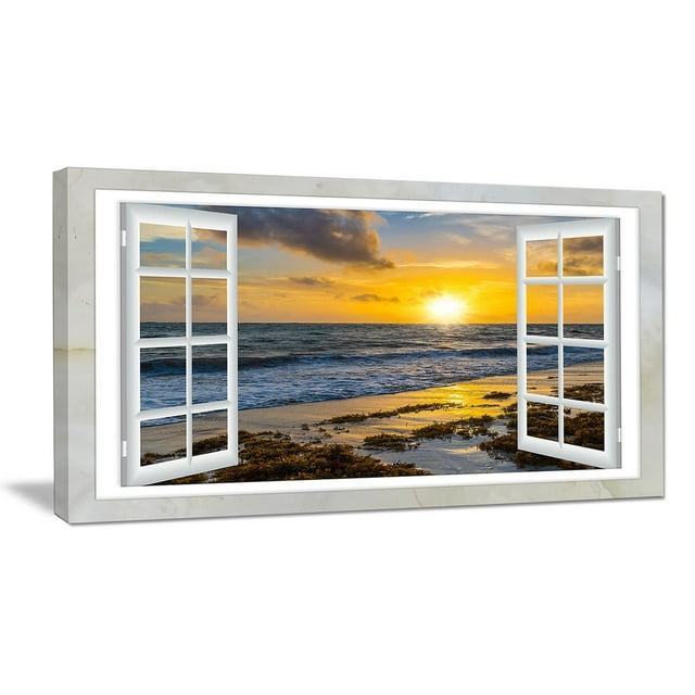 Tableau sur toile imprimée Design Art Paysage marin moderne Fenetre Ouvert Jaune