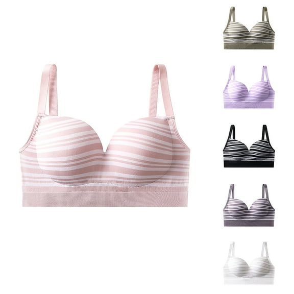 Fashion SMihono Women's Striped Bra Color Block No Underwire Bras Full Coverage Push Up Bralettes Stretch Comfort Breathable Brassiere Black XL