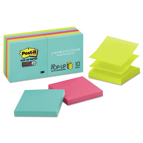 Postit Popup Notes 3 x 3 Refill, Miami, 90/Pad, 10 Pads