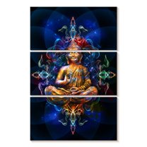 Elephant Stock Buddha In Lotus Pose Wall Art - Vertical Multi Panel Canvas - Living Room Wall Decor - Wellness Multi Panel - Blue And Orange Decor - 20" x 32"
