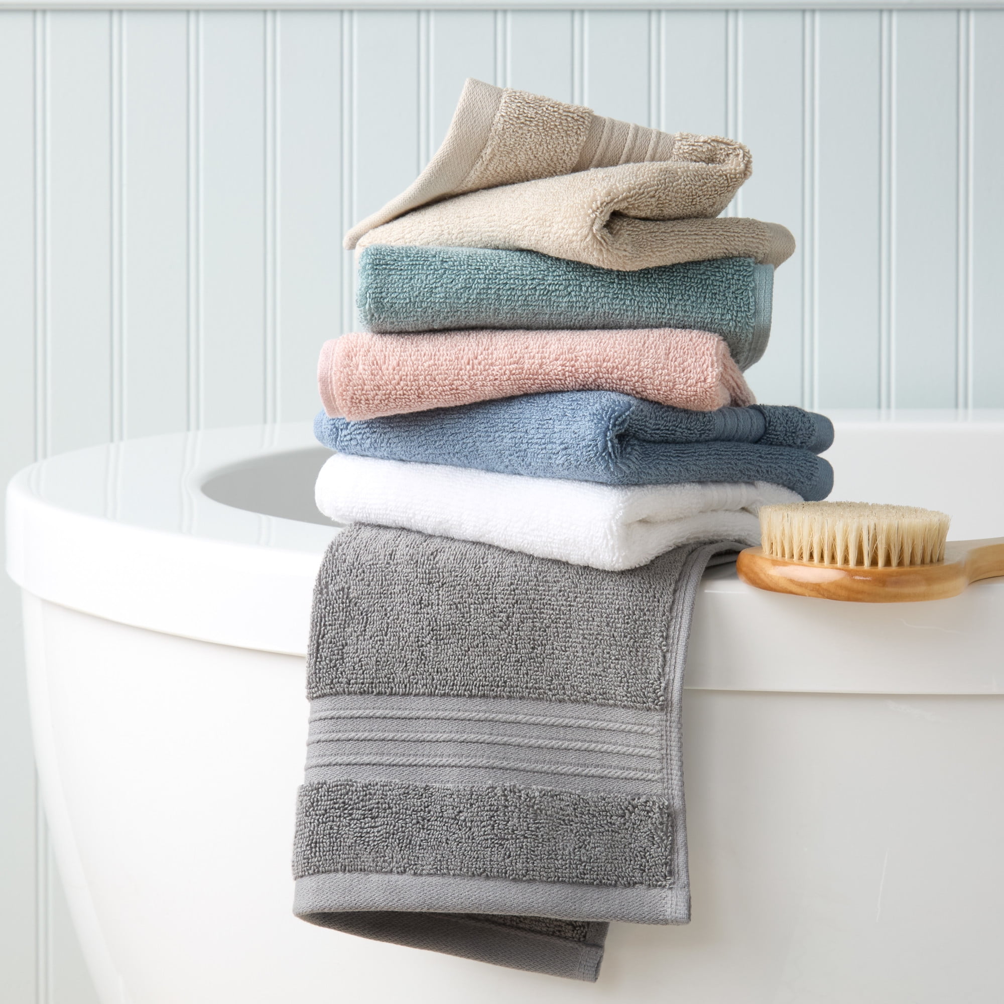 TOWN & COUNTRY EVERYDAY 4-Piece Solid Dobby Border Hand Towel Set, 20"x30", 100% Cotton, Plush & Absorbent 650GSM, Beige