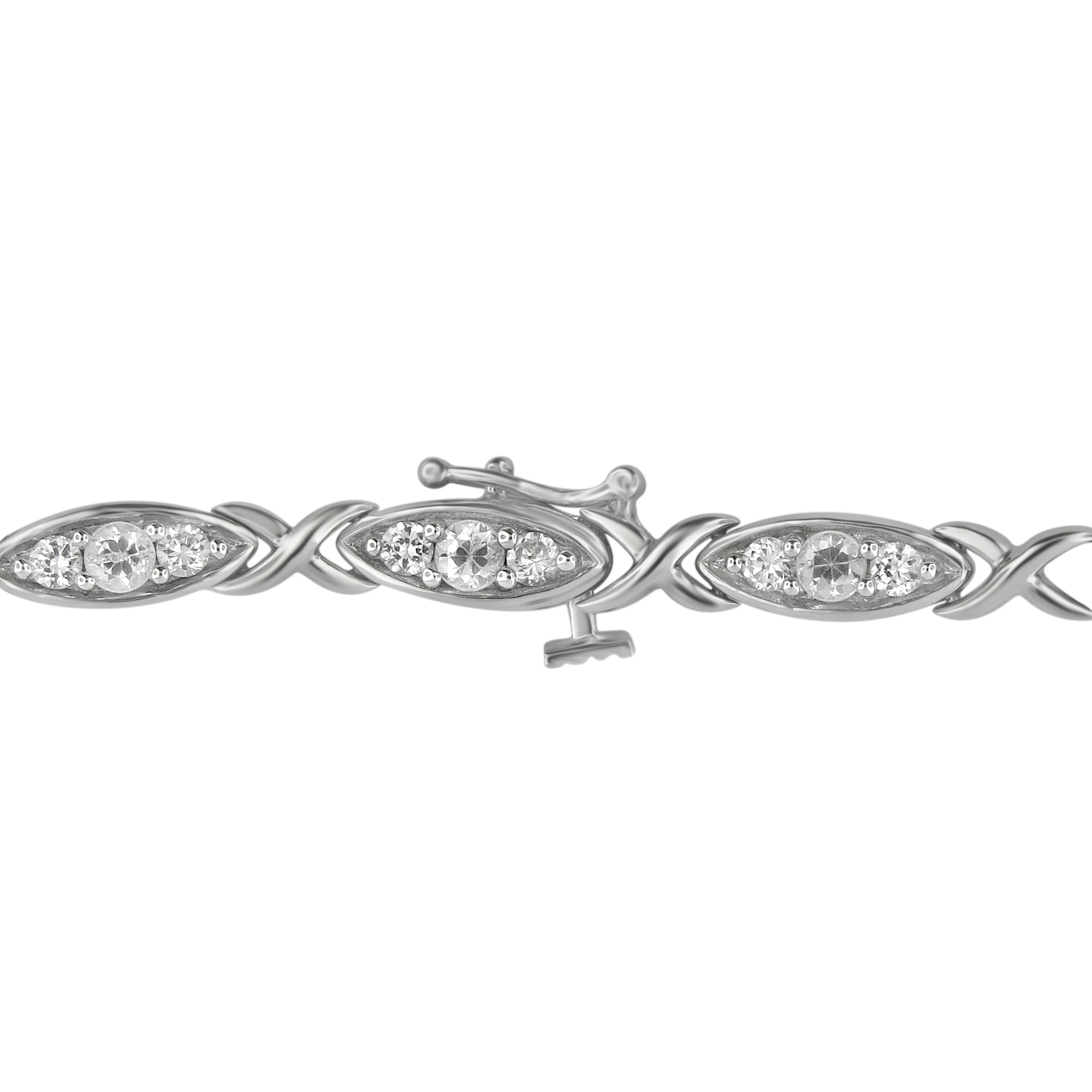 Created White Sapphire Silver Tone over Brass Fashion Bracelet,7.5 Inch.